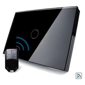 Intrerupator wireless Livolo, negru, simplu, cu touch, din sticla, telecomanda inclusa – standard italian