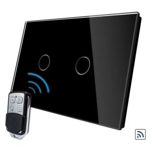 Intrerupator wireless Livolo, negru, dublu, cu touch, din sticla, telecomanda inclusa – standard italian