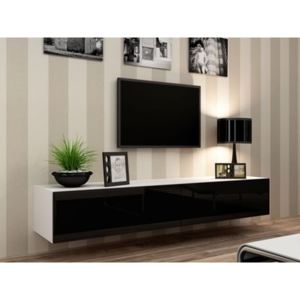 Comoda TV Vigo 180, alb cu negru lucios, 180x40x30 cm lxAxh