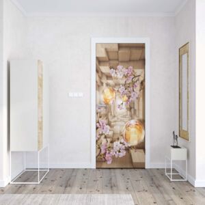 GLIX Tapet netesute pe usă - 3D Tunnel Cherry Blossom Flowers Modern Design