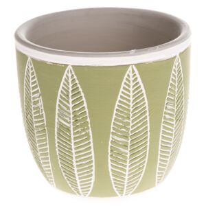 Recipient ceramic ghiveci Frunze, verde, 10,5x 10 x 10,5 cm
