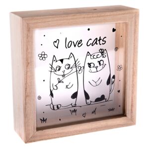 Pușculiță din lemn Love Cats, 15x 15 x 5 cm