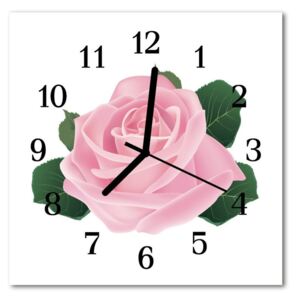 Ceas de perete din sticla pătrat Rose Flori și plante roz
