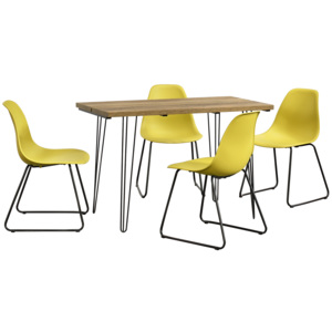 [en.casa]® Set Porto masa design bucatarie cu 4 scaune design, Model 1, MDF/otel/plastic, 83 x 46 x 52 cm, efect lemn/mustar