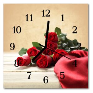 Ceas de perete din sticla pătrat Trandafiri flori roșii