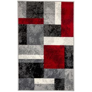 Covor Modern & Geometric Mamoton, Gri/Negru/Visiniu, 80x150 cm