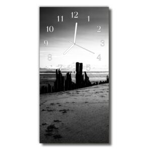 Ceas de perete din sticla vertical Top plaja Peisaje alb-negru