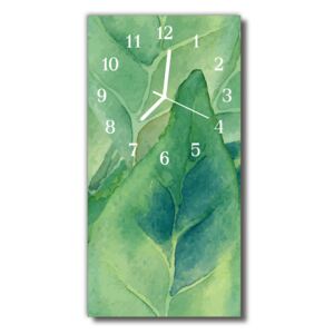 Ceas de perete din sticla vertical Natura Frunze verzi