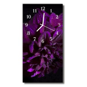 Ceas de perete din sticla vertical bujor purpuriu floare roua
