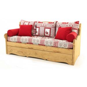 Canapea extensibila maro/rosie din lemn de pin pentru 2 persoane Vanoise Zago
