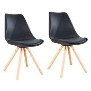 Set 2 scaune din plastic cu picioare din lemn si sezut tapitat cu piele ecologica Ice Black, l46xA43xH81,5 cm