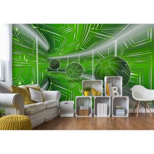 Fototapet - Modern 3D Tech Tunnel Green Vliesová tapeta - 368x254 cm