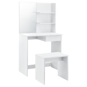 [en.casa] Set Siloah masa de toaleta/machiaj cu oglinda si scaun, 141 x 75 x 39,7 cm, MDF, alb