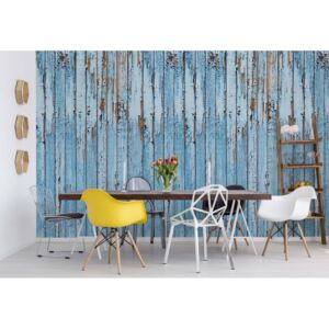 Fototapet - Rustic Painted Blue Wood Planks Texture Vliesová tapeta - 254x184 cm