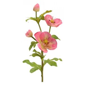 Floare artificiala roz/verde din poliester si plastic 45 cm Hellebgoldene Royale Lou de Castellane