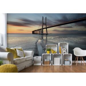 Fototapet - Bridge Beach Modern Architecture Sunset Vliesová tapeta - 416x254 cm