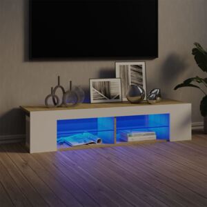 Comodă TV cu lumini LED, alb și stejar Sonoma, 135x39x30 cm