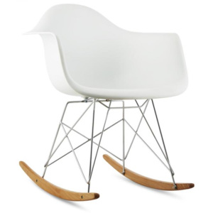 OneConcept AUREL, alb, scaun balansoar, retro, scaun PP, lemn de mesteacăn