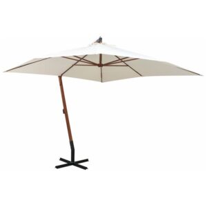 Umbrelă de soare suspendată cu stâlp de lemn, 300x300 cm, alb
