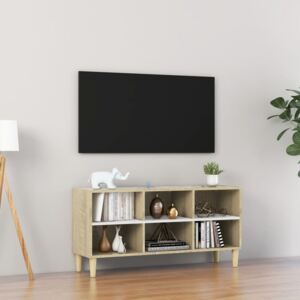 Comodă TV picioare lemn masiv alb/stejar sonoma 103,5x30x50 cm
