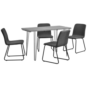 [en.casa]® Set Porto masa design bucatarie cu 4 scaune design, Model 2, MDF/otel/plastic, 81 x 44 x 52 cm, efect beton/gri inchis