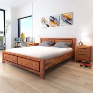 Cadru de pat, maro, king size, lemn masiv de acacia