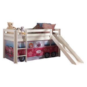 Pat etajat din lemn de pin, cu topogan pentru copii Pino Little Princess Alb, 200 x 90 cm