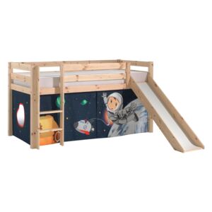 Pat etajat din lemn de pin, cu topogan pentru copii Pino Space Natural, 200 x 90 cm