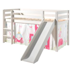 Pat etajat din lemn de pin, cu topogan pentru copii Pino Princess Alb, 200 x 90 cm