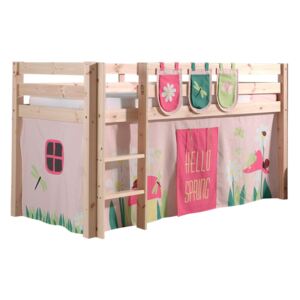 Pat etajat din lemn de pin, cu spatiu de joaca pentru copii Pino Plus Spring Natural, 200 x 90 cm