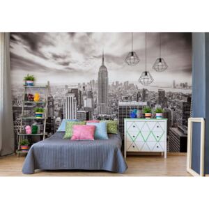 Fototapet - New York City Skyline Black And White Vliesová tapeta - 416x254 cm