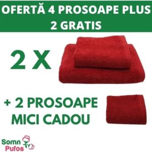 Oferta Speciala: Set 4 Prosoape Rosii Royal 100% Bumbac + 2 Prosoape Cadou