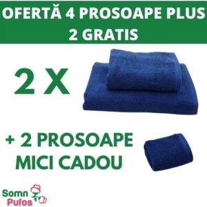 Oferta Speciala: Set 4 Prosoape Albastre Royal 100% Bumbac + 2 Prosoape Cadou