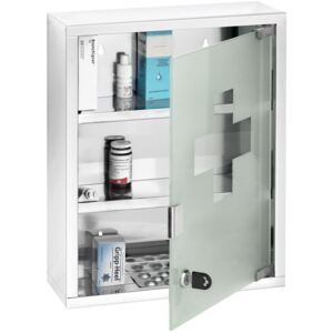 Cabinet sanitar, Wenko, 3 compartimente, Sticla/Otel, Alb/Transparent