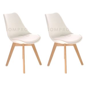 Set 2 scaune din plastic cu picioare din lemn si sezut tapitat cu piele ecologica Sven White, l46xA43xH80 cm