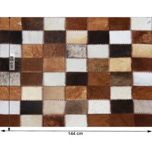 Covor de lux din piele, maro/negru/alb, patchwork, 80x144, KOŽA TYP 3