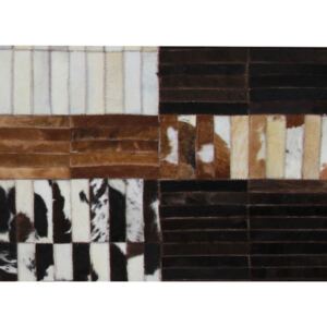 Covor de lux din piele, negru/maro/alb, patchwork, 120x180, KOŽA TYP 4