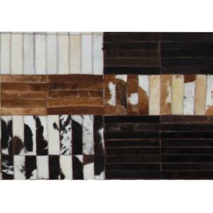 Covor de lux din piele, negru/maro/alb, patchwork, 69x140, KOŽA TYP 4