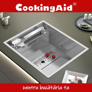 Chiuveta bucatarie inox CookingAid INVISIBLE 40R cu capac scurgere invizibil + accesorii montaj