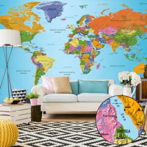 Bimago Fototapet - World Map: Colourful Geography II 500x280 cm