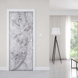 GLIX Tapet netesute pe usă - 3D Ornamental Floral Design Grey And White