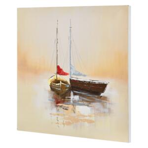 [art.work] Tablou pictat manual - barci cu vele - panza in, cu rama ascunsa - 60x60x2,8cm