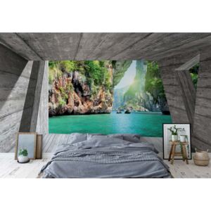 Fototapet GLIX - Tropical Lagoon 3D Concrete + adeziv GRATUIT Papírová tapeta - 368x254 cm