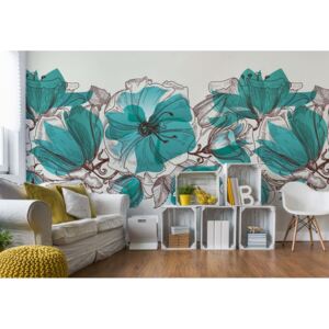 Fototapet - Modern Painted Turquoise Flowers Papírová tapeta - 184x254 cm