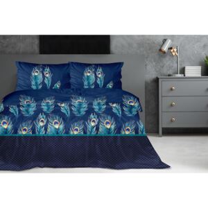 Lenjerie de pat albastră, cu un motiv de pană de păun 3 părți: 1ks 200x220 + 2ks 70 cmx80