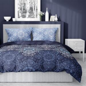 Lenjerie de pat albastră cu ornament 3 părți: 1buc 160 cmx200 + 2buc 70 cmx80