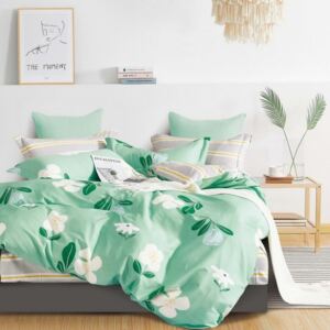 Lenjerie de pat reversibilă, verde, cu motiv floral 3 părți: 1buc 160 cmx200 + 2buc 70 cmx80