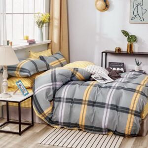 Lenjerie de pat calitativă, de culoare gri-galben, cu motiv geometric 3 părți: 1buc 160 cmx200 + 2buc 70 cmx80