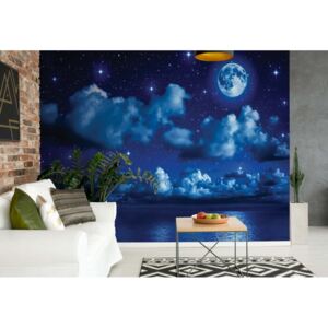 Fototapet - Dreamy Night Sky Clouds And Moon Papírová tapeta - 184x254 cm
