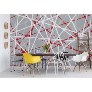 Fototapet - Modern White Red Grey String Design Vliesová tapeta - 416x254 cm